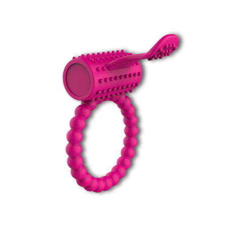 Anillo vibrador de silicona con textura en lengua y vibración estimulante.