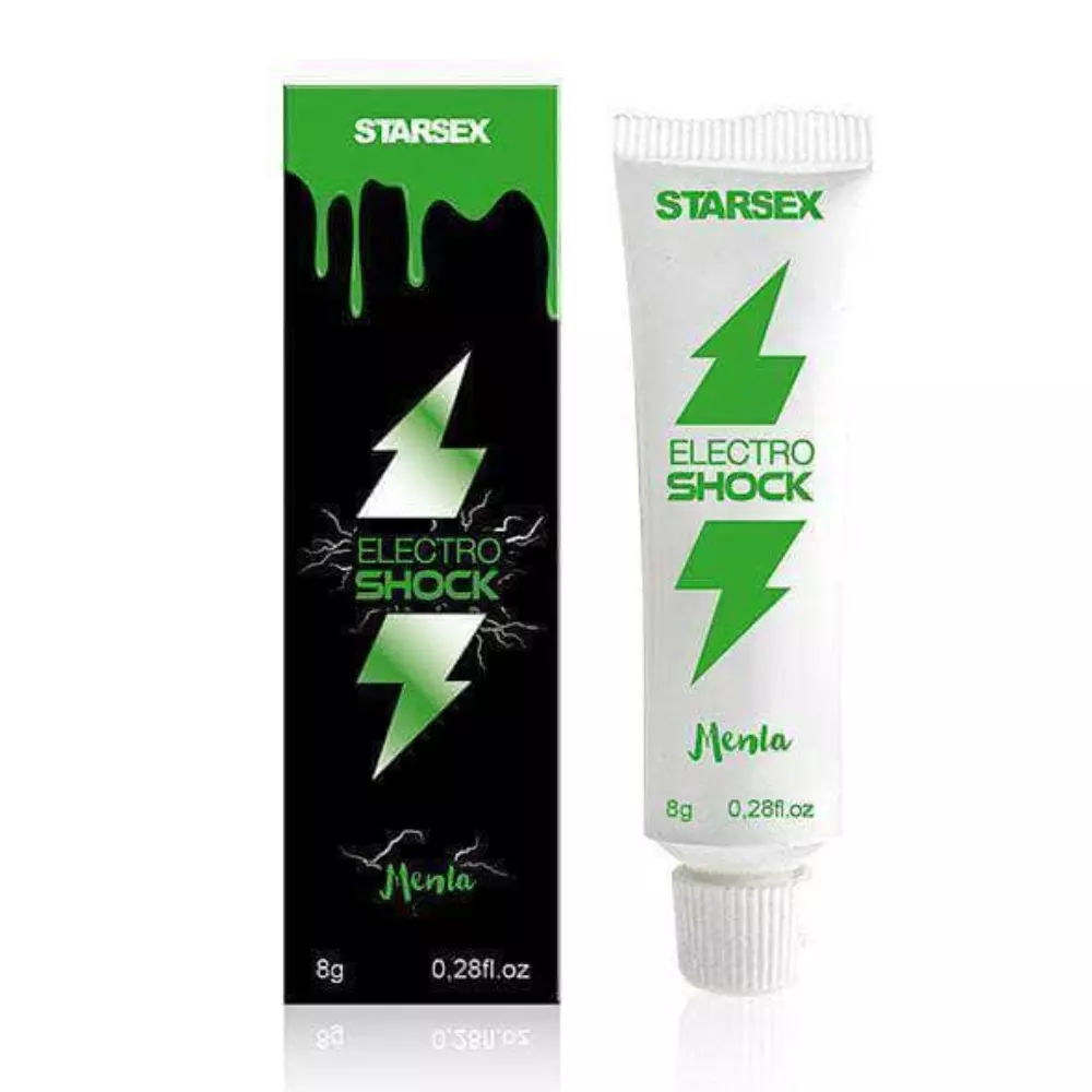 Botella de Gel Excitante Electro Shock, con sabor a menta y efecto de vibración.