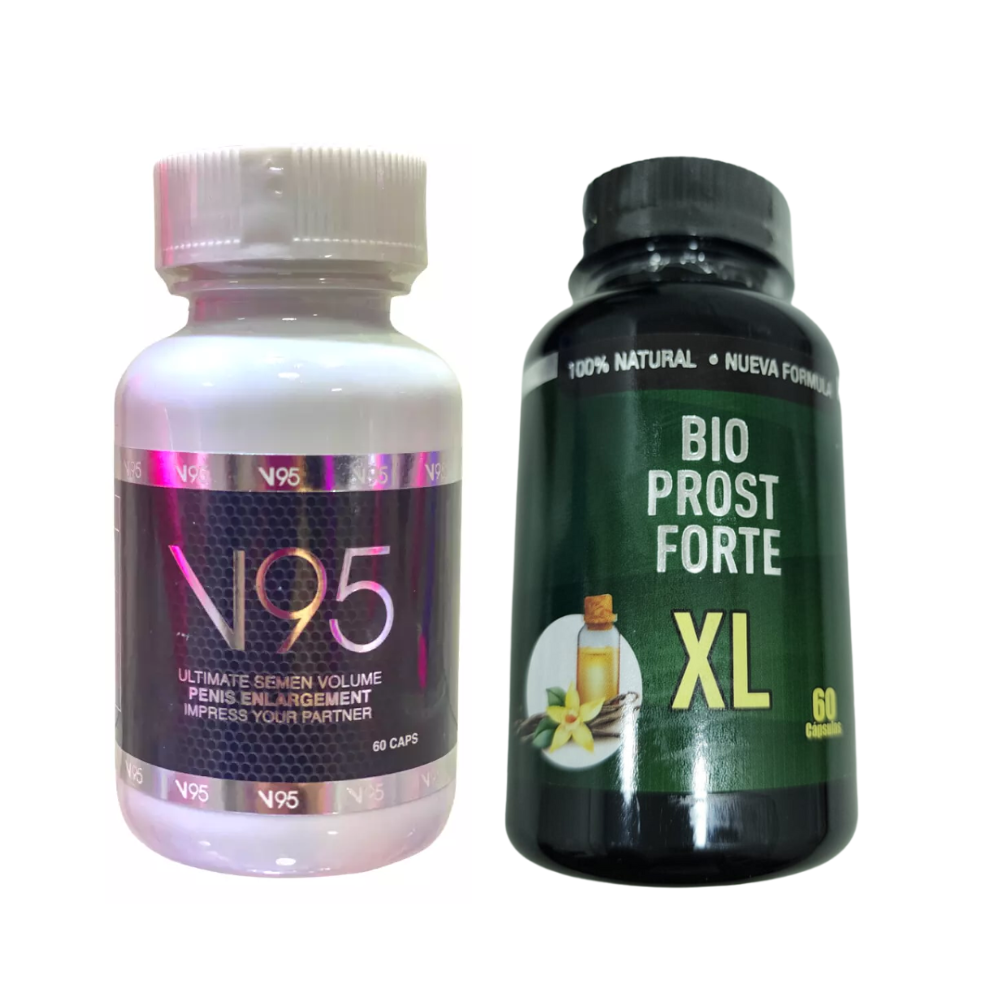 Cápsulas V95 y BIOPROST para salud sexual y prostática.