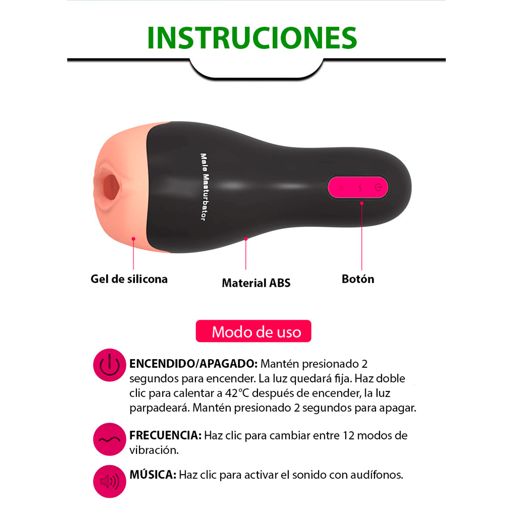 Masturbador Masculino con Vibración, Calor y Sonido Envolvente