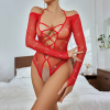 Lencería Sexy Roja de Red con Brillos – Escote Cruzado - Talla Única